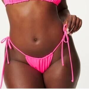 Good American Tiny Ties Bikini Bottom Hot Pink Size 2 Medium NWT